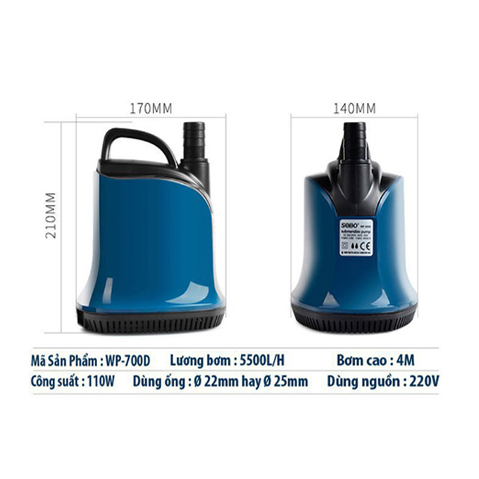 Máy sobo 700D hút cặn đáy bể cá cảnh cỡ lớn cho gia đình bạn