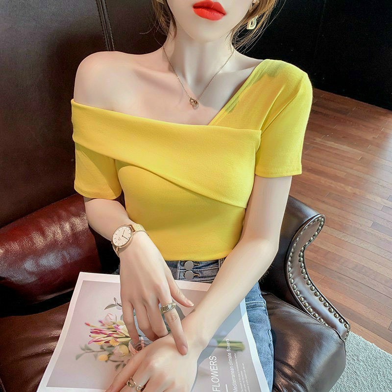 Áo thun gân croptop cổ chữ v kèm đắp chéo ngắn tay xinh đẹp ttvv0421