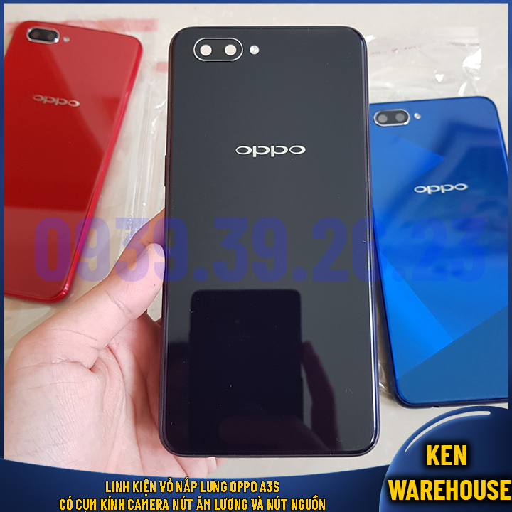Nắp lưng oppo a3s chọt sim trên có cụm kính camera nút âm lượng nút nguồn khay sim hàng linh kiện - ken warehouse