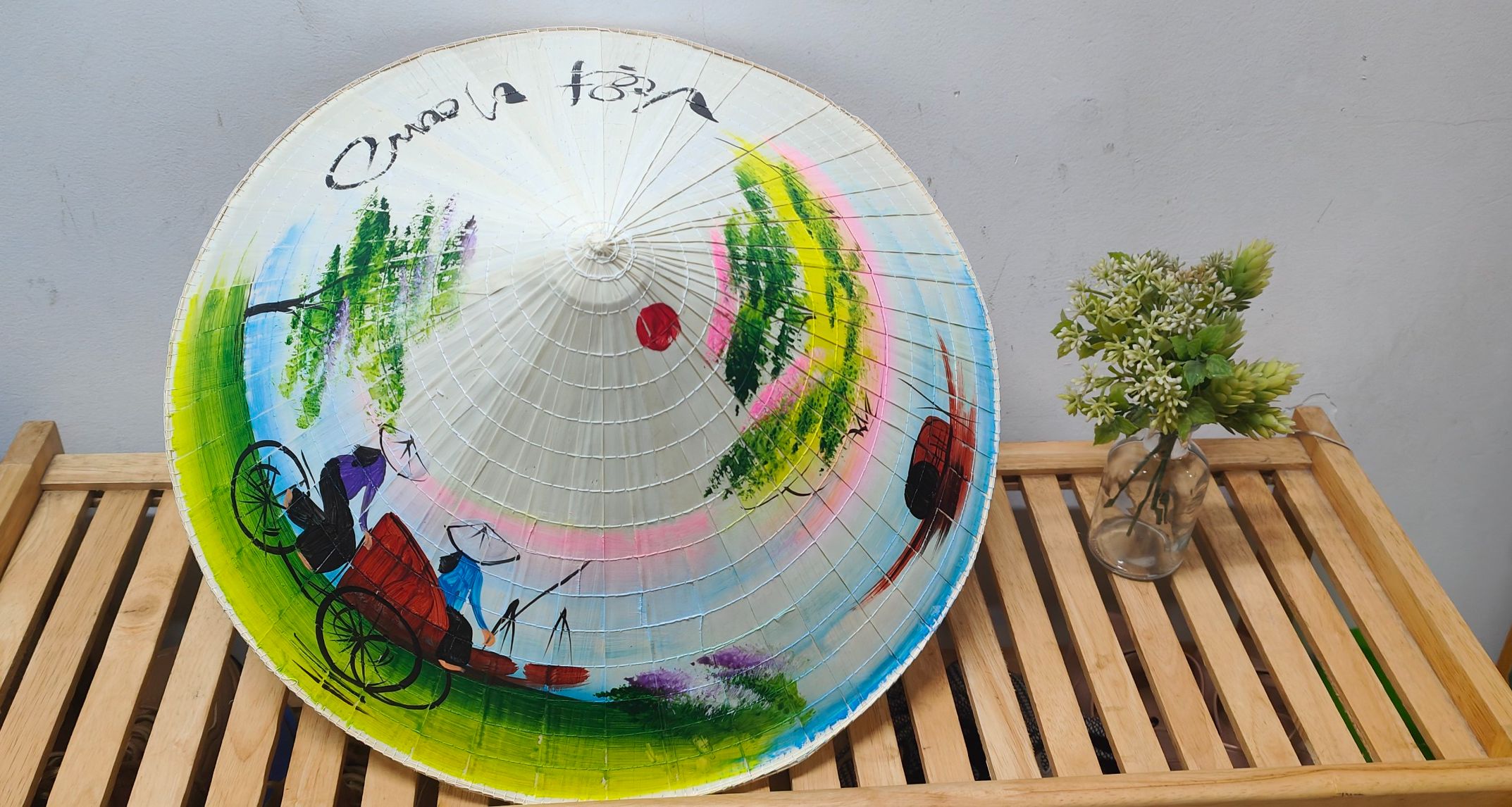 Nón lá kè vẽ phong cảnh quê hương (Xích lô)