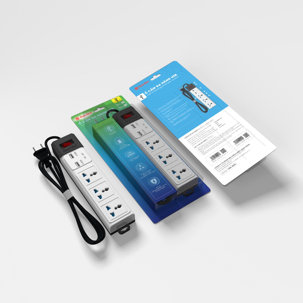 Ổ cắm đa năng USB RẠNG ĐÔNG 3M & 5M Model: OC02.USB 3C/3M/10A