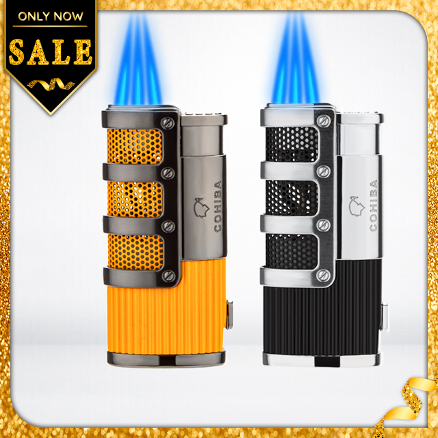 Vỏ hộp quẹt bật lửa gas cohiba cob-938 khò 3 tia thiết kế độc đáo kèm đuc - nhiều màu