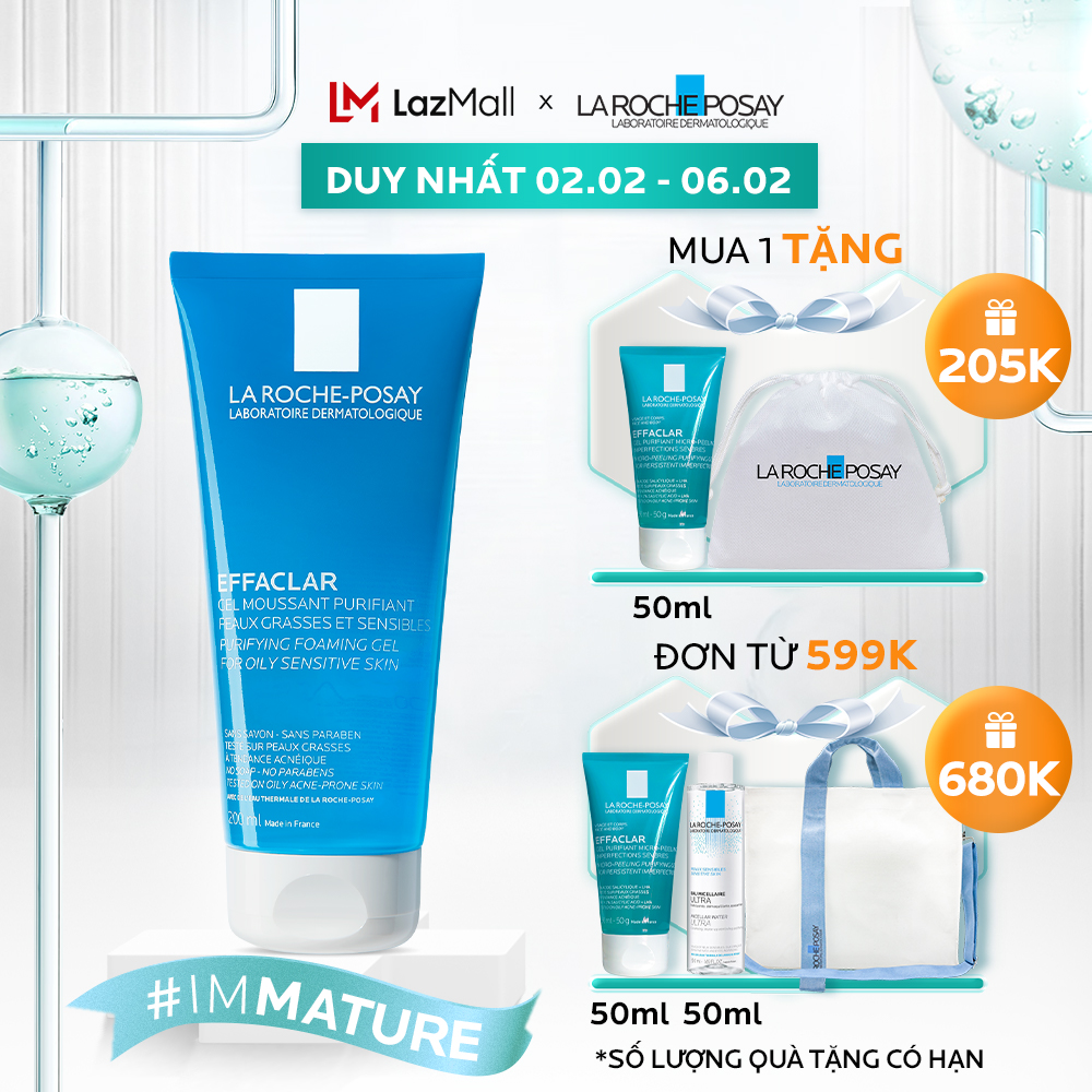 Gel Rửa Mặt Tạo Bọt Làm Sạch Dành Cho Da Dầu Nhạy Cảm La Roche-Posay Effaclar Purifying Foaming Gel For Oily Sensitive Skin 200ml