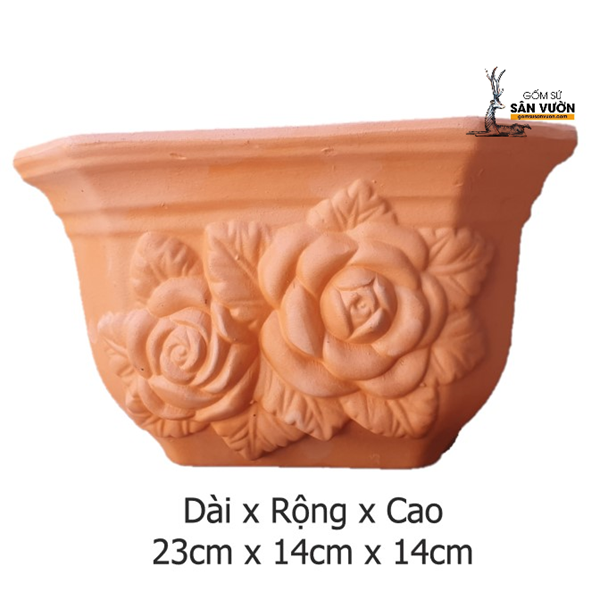 Chậu treo trồng cây gốm đất nungáp tường, vân hoa hồng