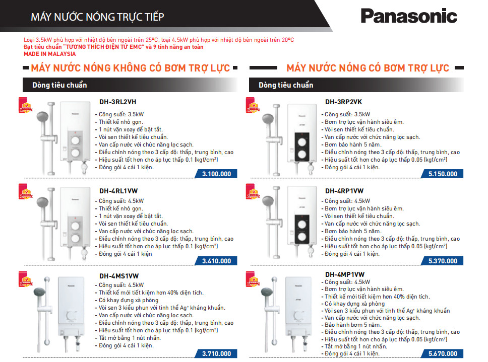 [HCM]Máy nước nóng Panasonic DH-4MS1VW (Trắng) ( DH 4MS 1VW / DH4MS1VW / DH-4MS 1VW )