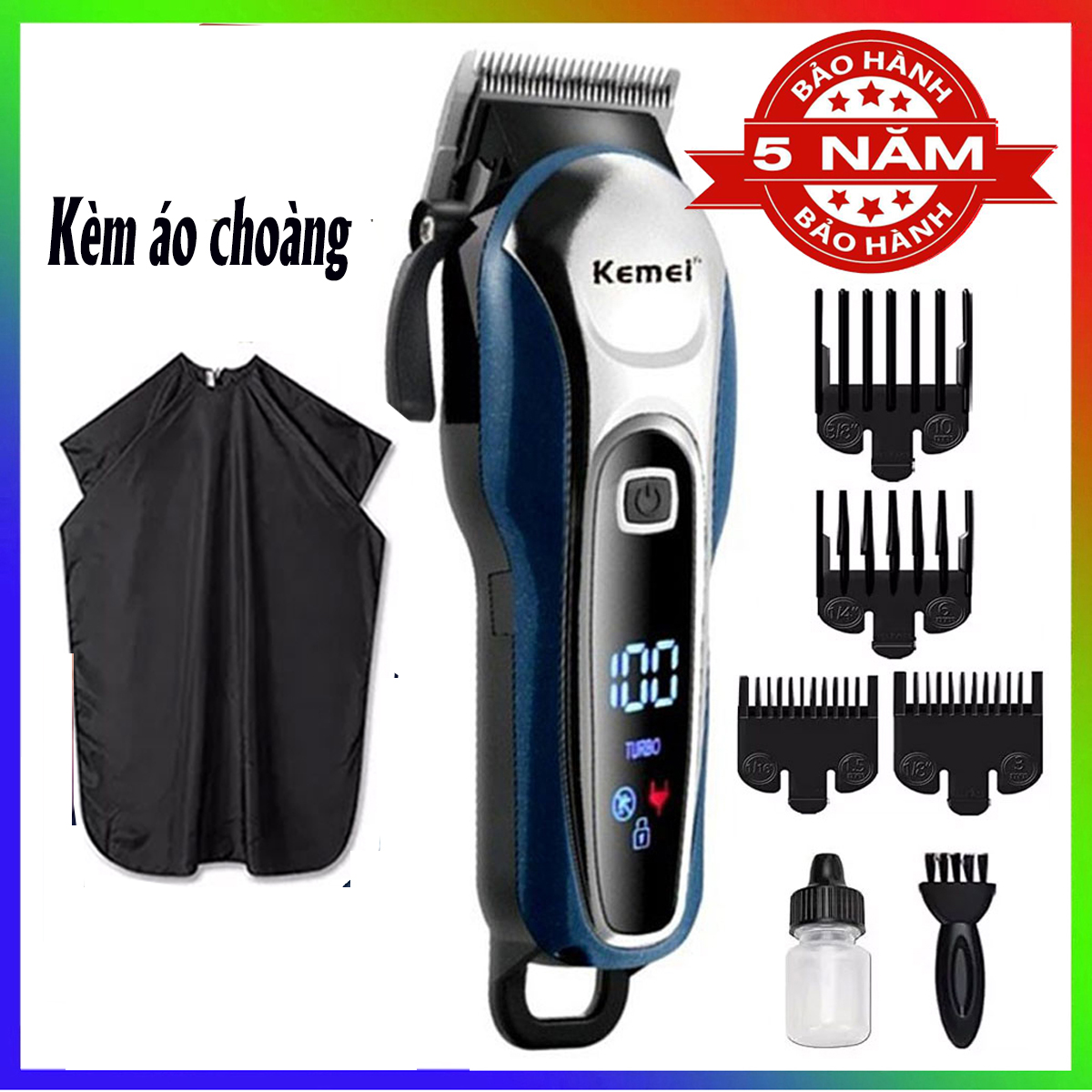 Tông đơ cắt tóc không dây chuyên nghiệp Kemei 1995 Tăng Đơ Hớt Tóc, Máy Cắt Tóc Chuyên Nghiệp Gia Đình,Trẻ Em, màn LCD, chống rung, chống ồn