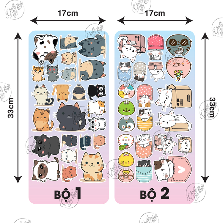 Bộ sticker con mèo dễ thương trang trí nón bảo hiểm laptop chất liệu chống thấm nước