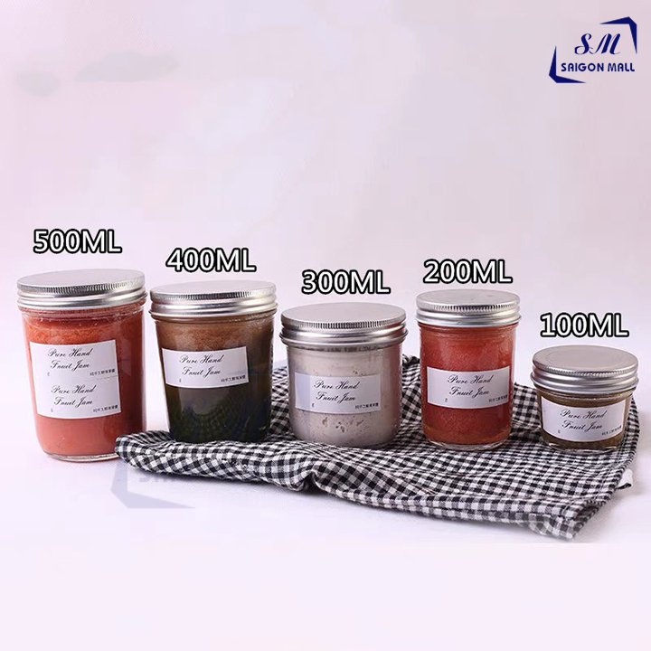 Hũ thuỷ tinh 200ml, hũ miệng lớn nắp thiếc đựng mứt, đựng gia vị, đựng thực phẩm