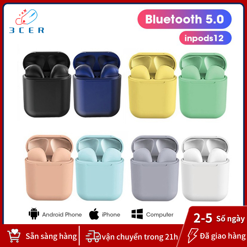 3CER Tai Nghe Bluetooth Không Dây Inpods 12 TWS I12 Nút Cảm ứng âm Thanh HIFI Có Mic đàm Thoại Earphone Bluetooth