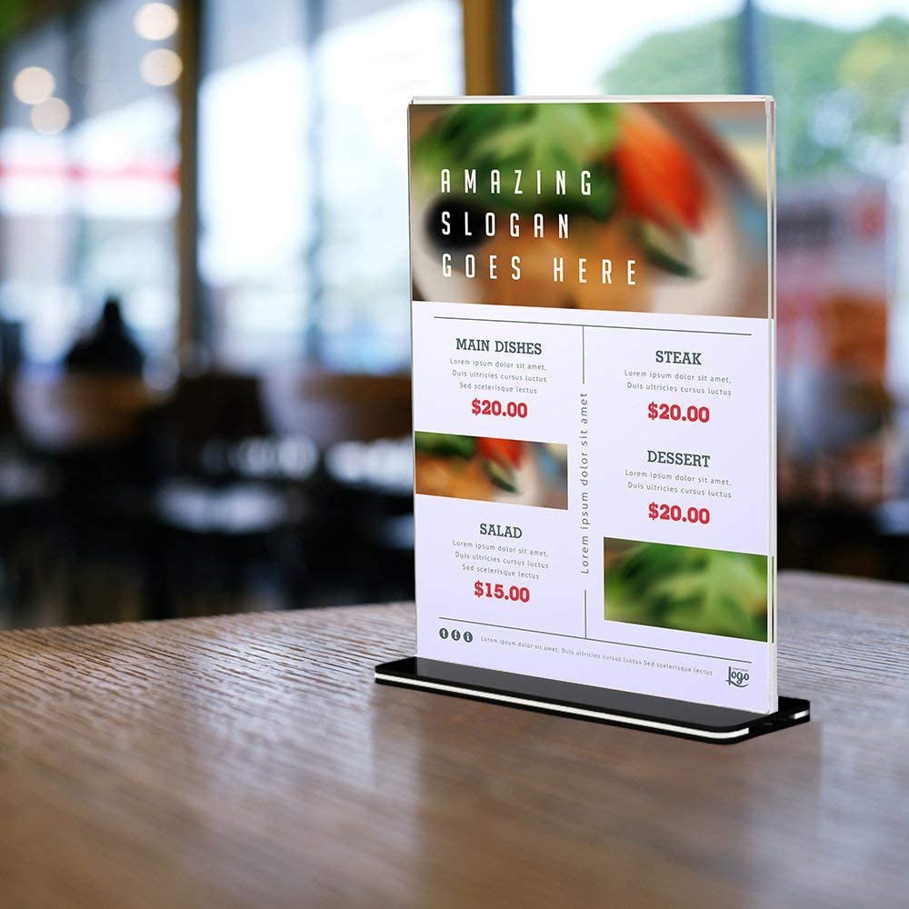 Menu mica để bàn khổ dọc a4 a5 a6, trong suốt hình chữ t, đế đen - hàng nhập khẩu đài loan