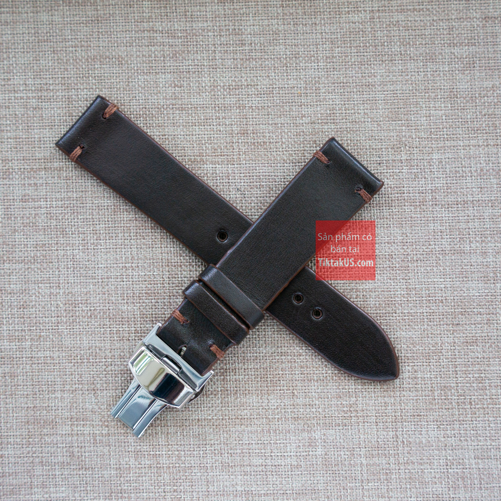 [HCM][Mua 1 tặng 1] Dây đồng hồ da bò thật Vintage không chỉ viền kèm khóa bướm chống gẫy dây - Tặng cây thay dây và 2 chốt đồng hồ, Size từ 18mm đến 22mm