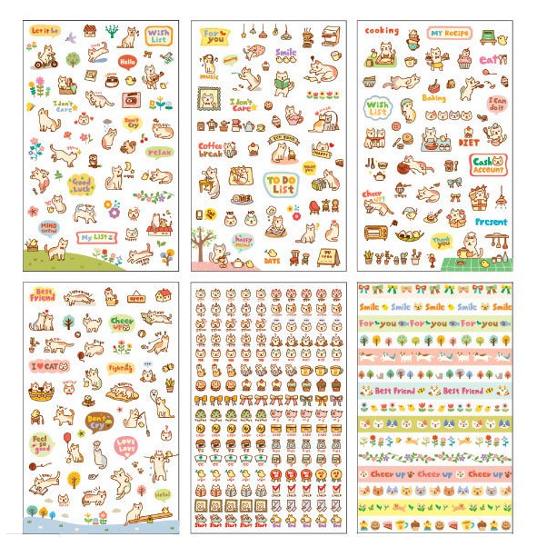 Set 6 Tờ Sticker Mèo Cute Trang Trí Sổ, Handmade