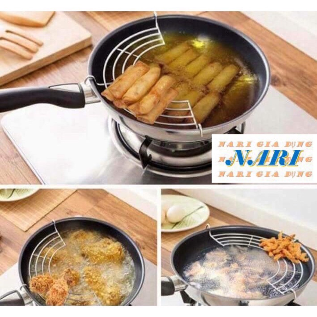 **vỉ gác chảo chiên đồ ăn bằng inox -cỡ 30cm - 34cm - 38cm - 40cm - 44cm - gia dụng nari