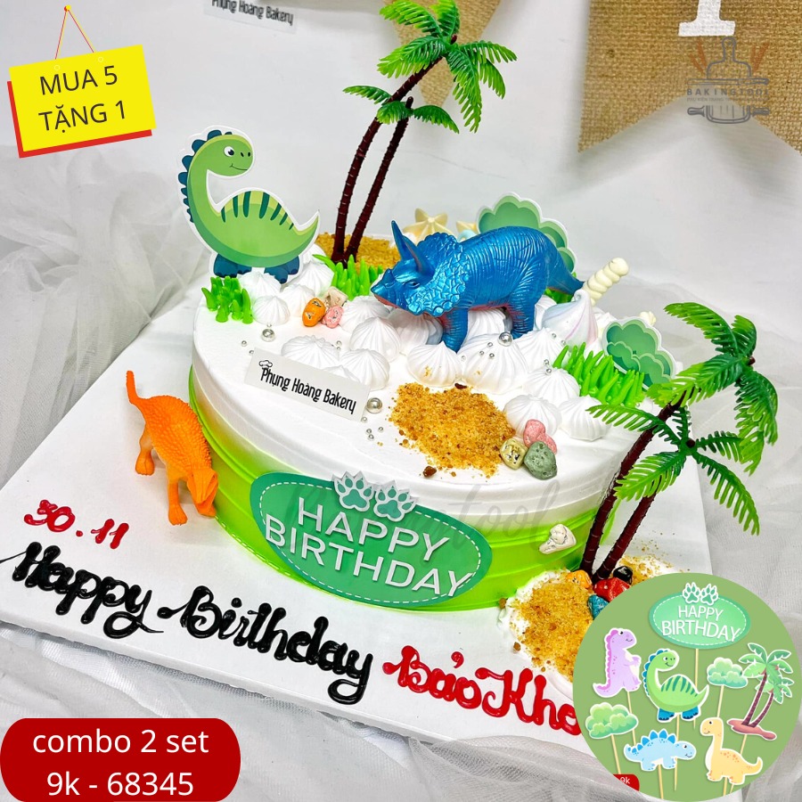Set que giấy HPBD khủng long cây dừa tán cây(combo 2)
