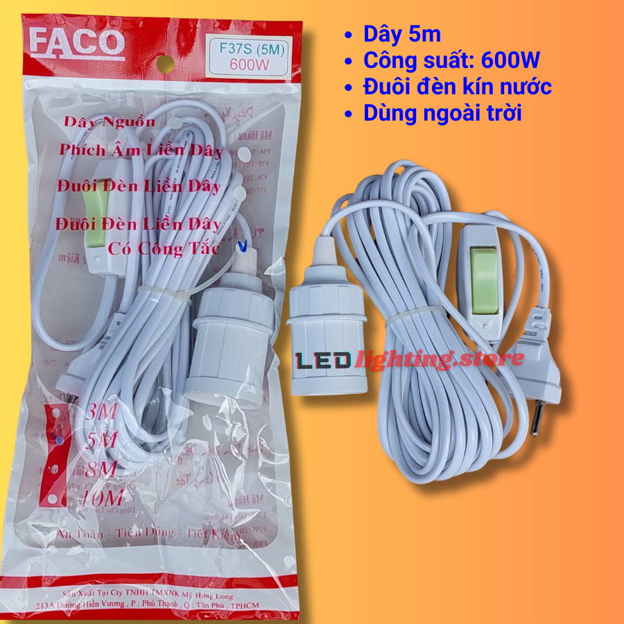 DÂY ĐUÔI ĐÈN E27 CÓ CÔNG TẮC - DÂY DÀI 3m - 5m - 8m - 10m - chống nước dùng được ngoài trời