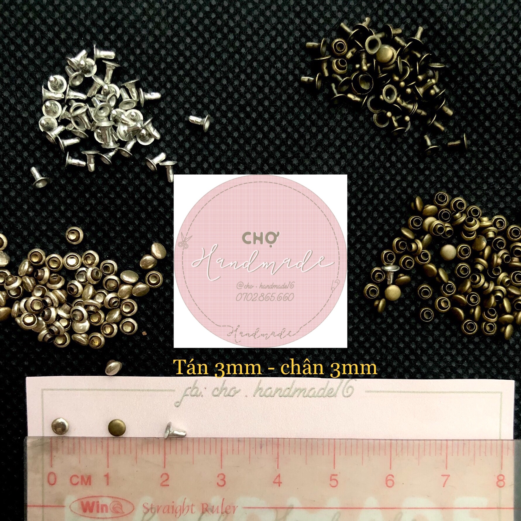 Bộ 30 đinh tán đầu tròn trang trí diy, đinh tán 2 mặt, nút 2 chi tiết