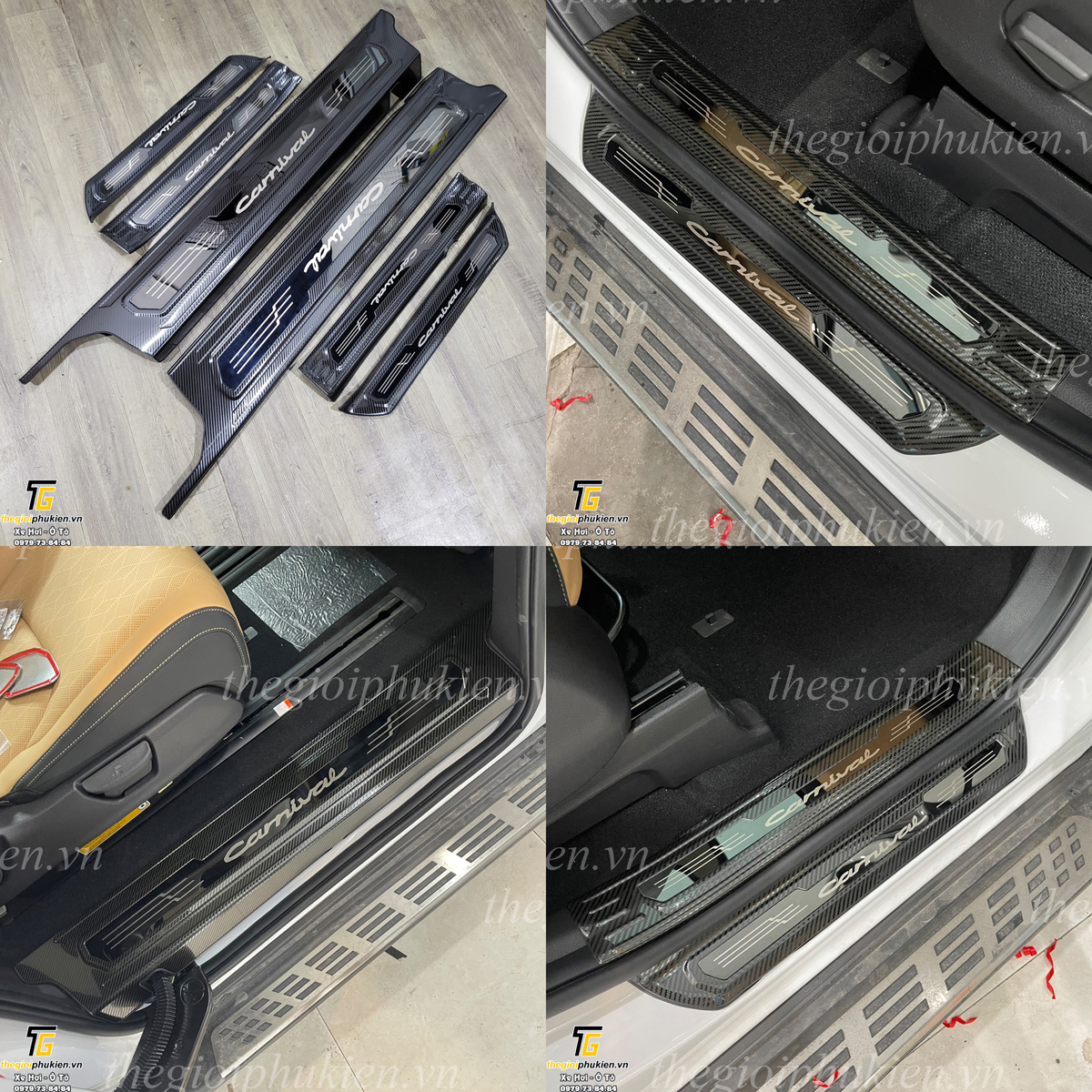 Bộ ốp bậc cửa, nẹp bước chân kia carnival vân carbon cao cấp + tặng kèm keo trợ dính 3m