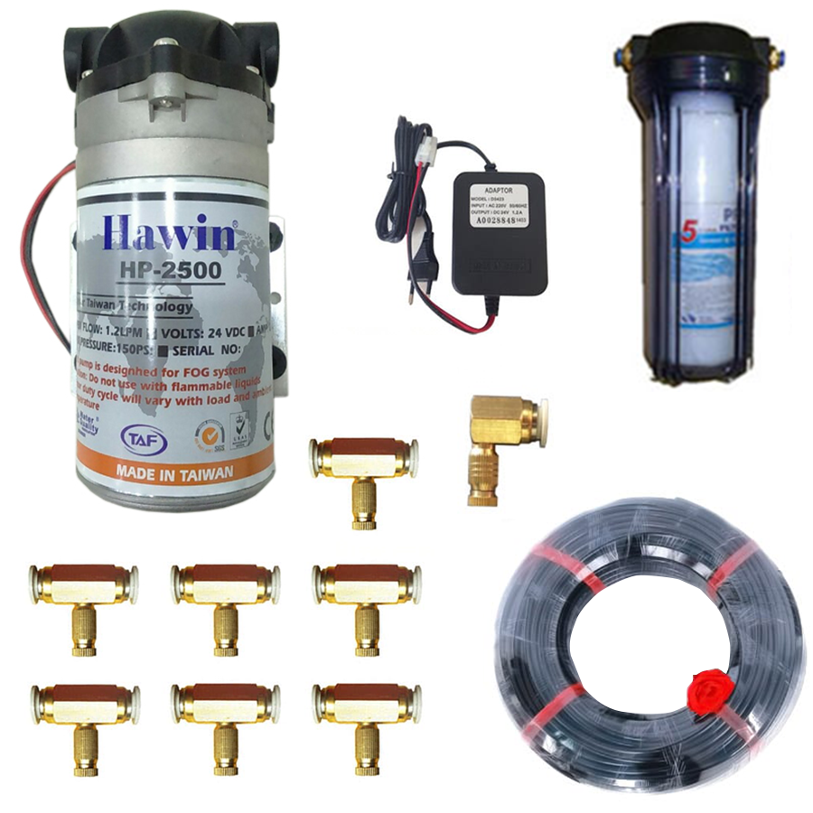 Combo 8 béc hệ thống phun sương làm mát quán ăn, cafe gồm đủ phụ kiện