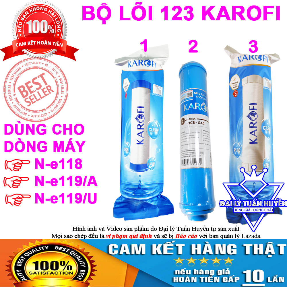 BÁO GIÁ 3 Lõi Lọc Nước | Shopee Lazada Sendo Tiki mới nhất 38 Bộ 3 lõi lọc nước karofi số 123 dùng cho model N-e118 N-e119/A N-e119/U