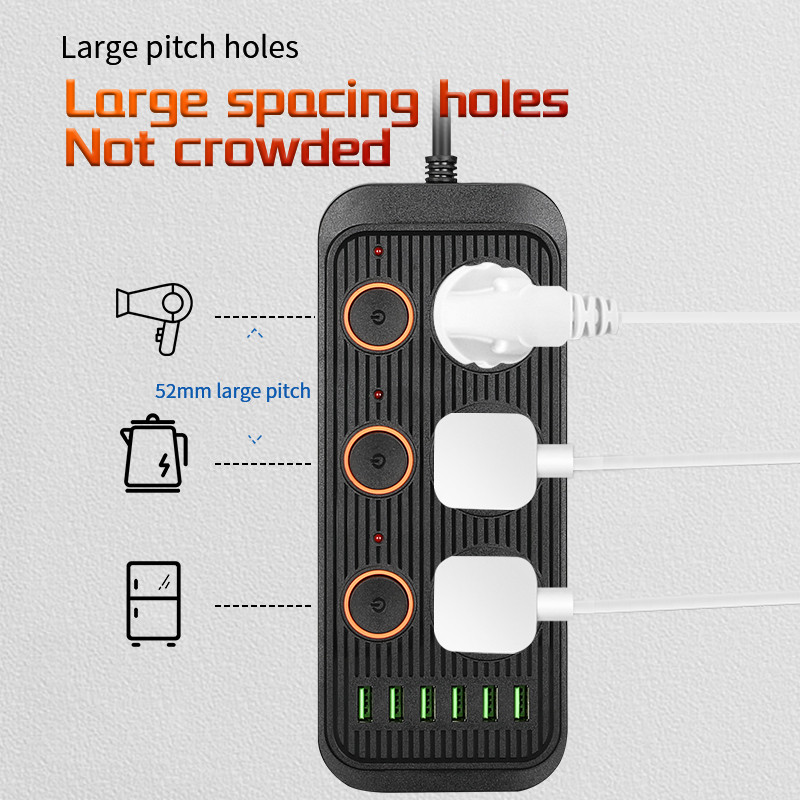 Ổ CẮM ĐIỆN ĐA NĂNG THÔNG MINH CÓ 6 CỔNG USB SẠC NHANH AN TOÀN CHỐNG GIẬT SIÊU TIỆN LỢI - Ổ CẮM ĐIỆN 3 PHÍCH CẮM 6 CỔNG USB CHỐNG CHÁY NỔ