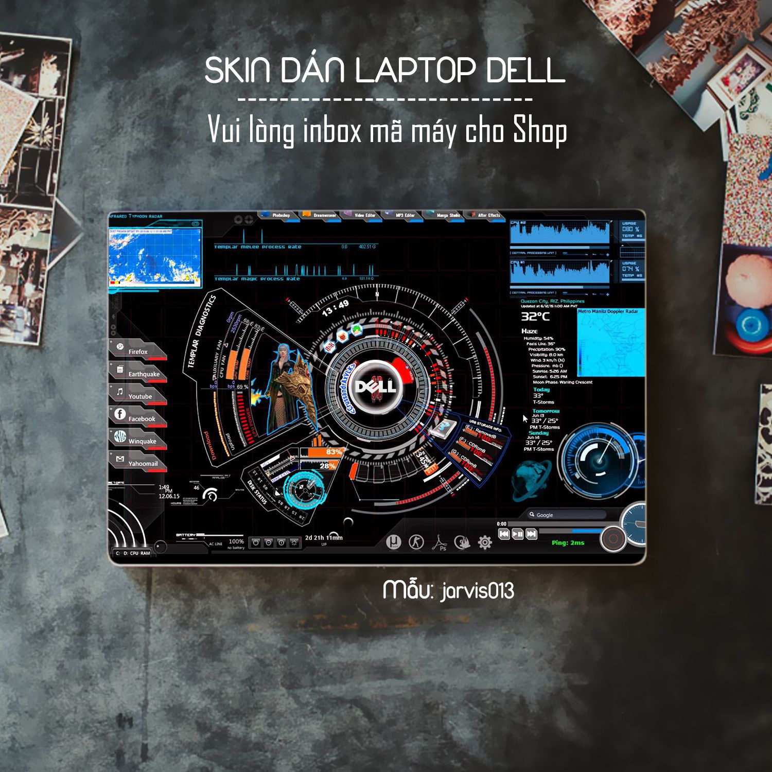 Decal Skin dán Laptop Dell mẫu Jarvis (inbox mã máy cho shop)