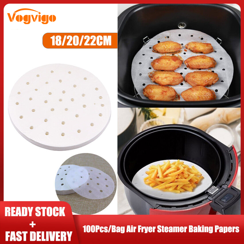 100Pc/Bag Air Fryer Steamer Liners Premium Perforated Wood Pulp Papers Non-Stick Steaming Basket Mat Baking Cooking Kitchen Tool