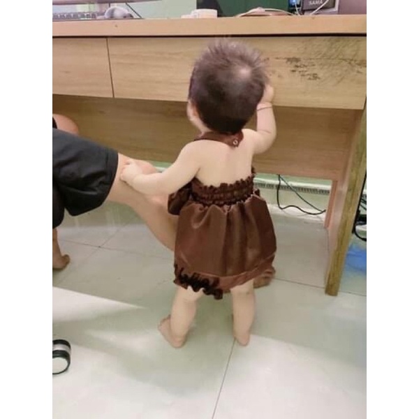 Set yếm rời nâu lụa cho bé