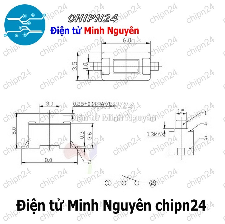 [10 cái] (K77) Nút nhấn 2 chân 3x6x5mm SMD Dán Trắng - HH003211