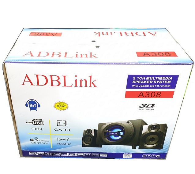 Loa Vi Tính 2.1 ADBLink A308 ( Bluetooth - FM , Thẻ Nhớ , Usb )