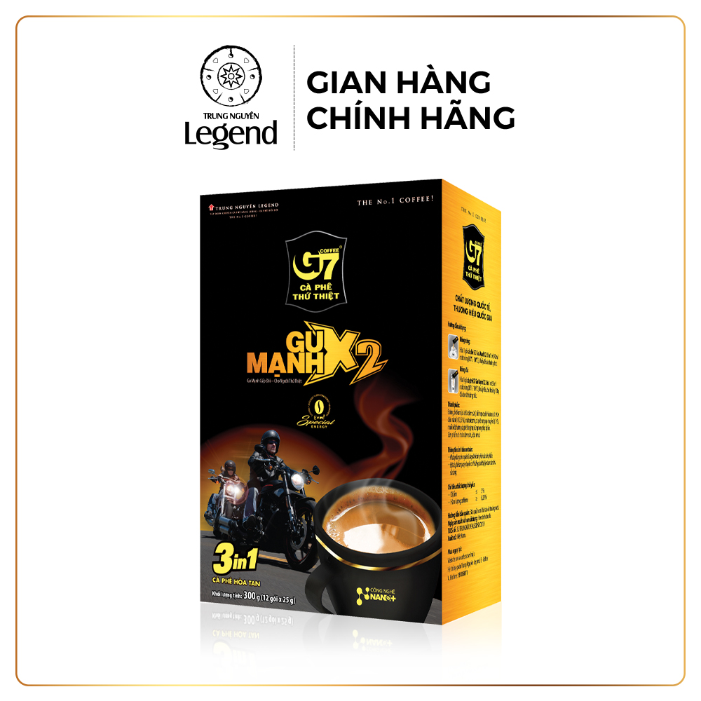 Trung Nguyên Legend Cà Phê Hòa Tan G7 3in1 Gu Mạnh X2 - Cà Phê Sữa Đậm Vị Chuẩn Gu Việt (Hộp 12 Gói x 25gr)