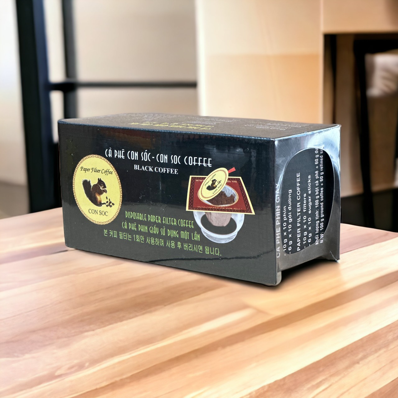Cà phê CON SÓC Phin lọc giấy ĐƠN ĐEN( Hộp 10 gói)
