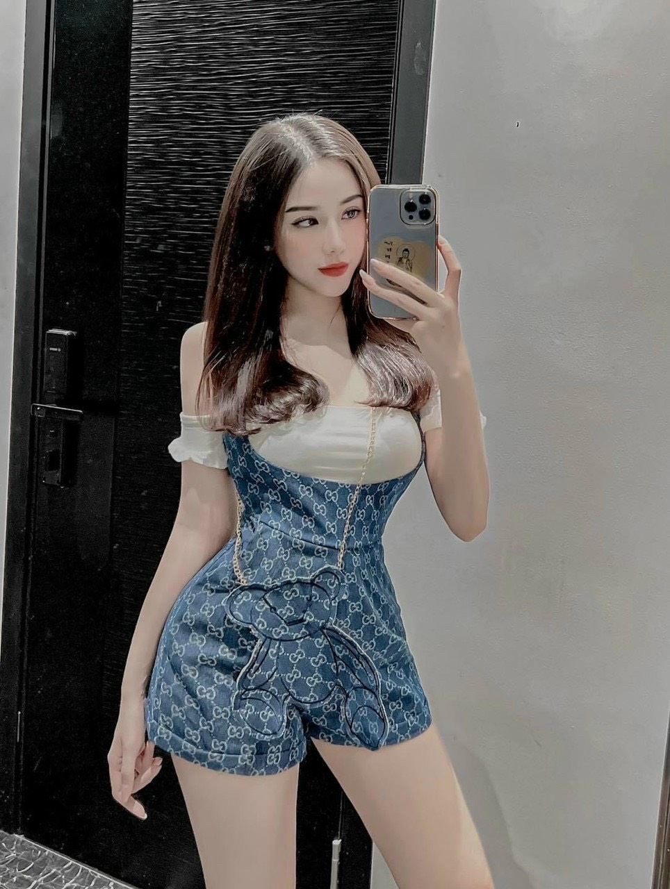 Sét yếm nữ thời trang mặc đi chơi, Sét yếm áo borip trễ vai tay ngắn mix yếm ngắn kaki không kèm gấu 2 màu cao cấp