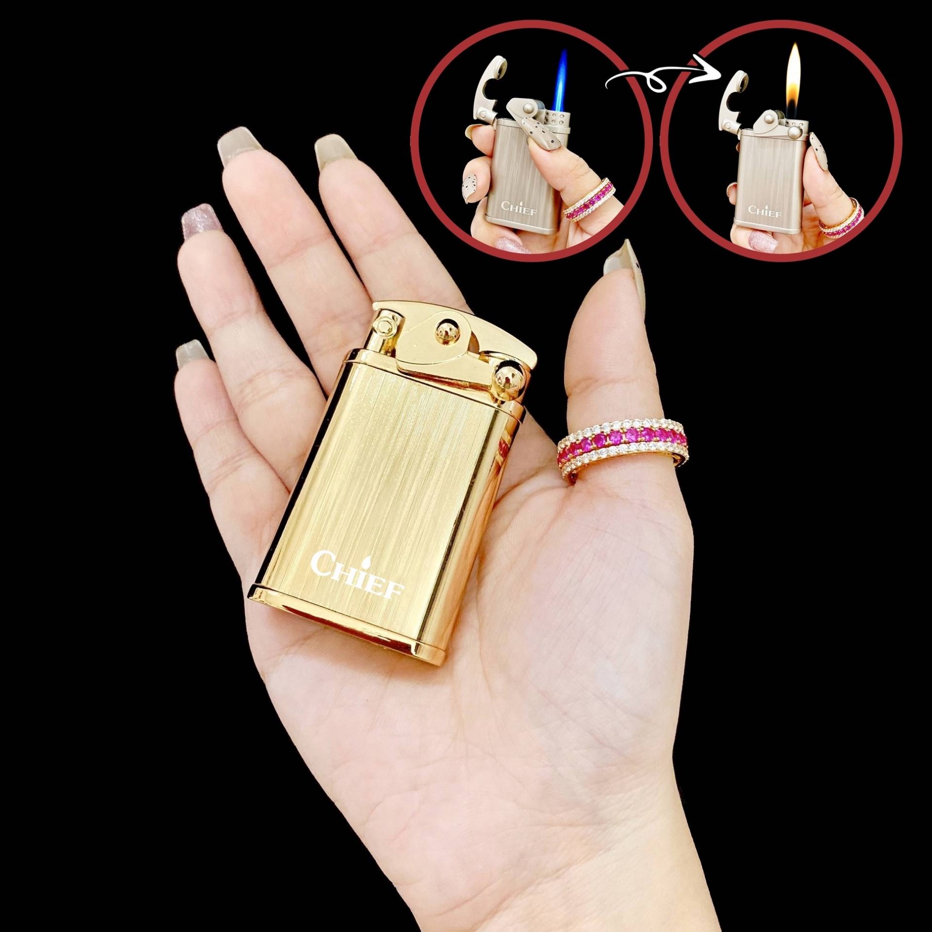 BẬT LỬA CHIEF 2 CHẾ ĐỘ LỬA CF033 (LỬA KHÈ VÀ LỬA NGỌN) - BÚNG TAY ĐÁNH LỬA - (XÀI GAS)