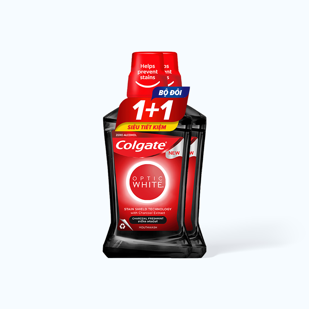 Bộ đôi nước súc miệng Colgate Optic White Charcoal