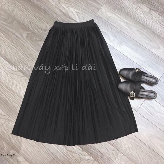 Chân váy xếp ly dài ánh nhũ