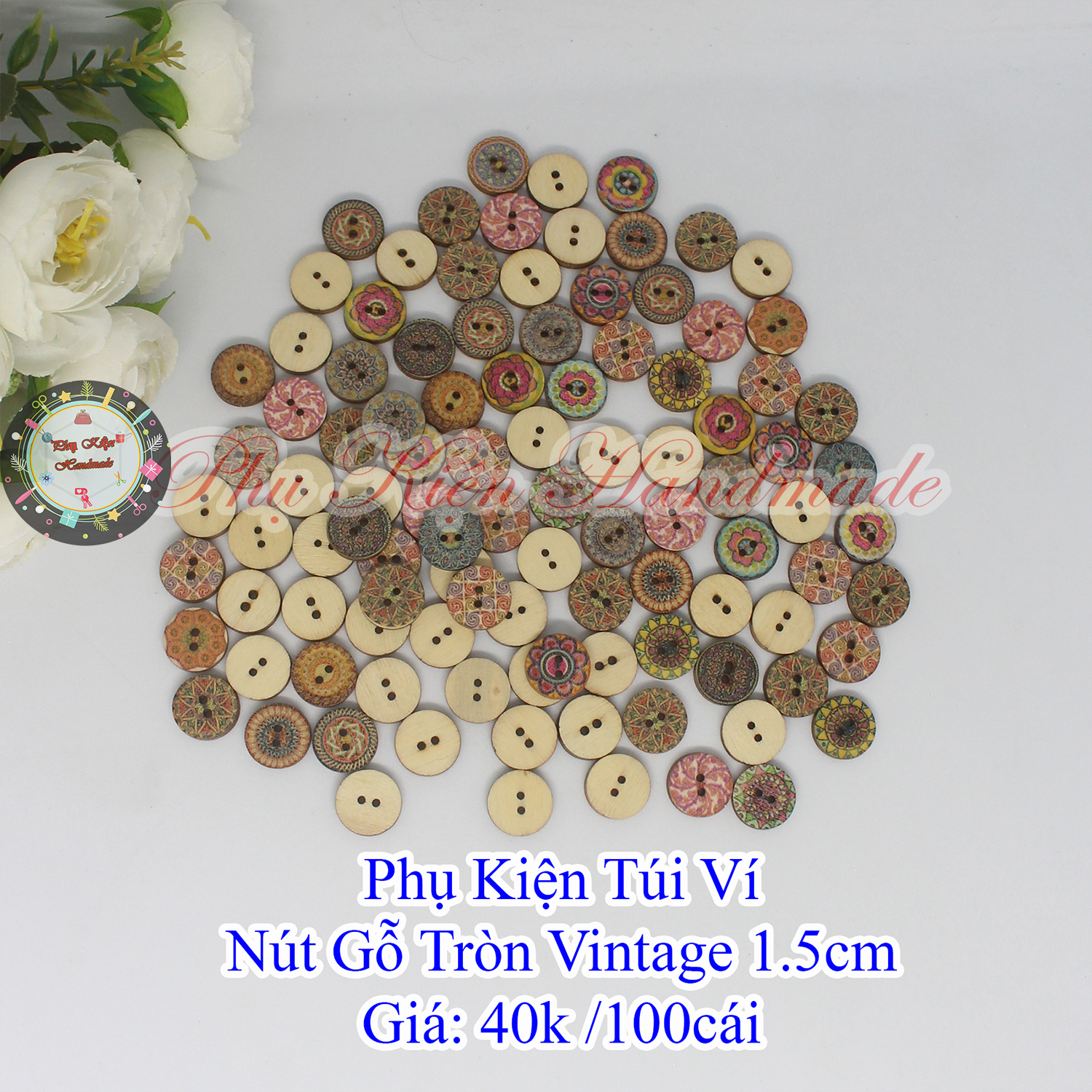 Nút gỗ tròn vintage 1,5cm 40k/100 cái