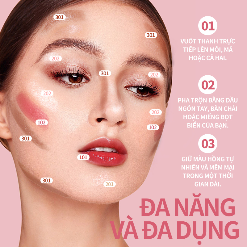 KIMUSE Makeup Sticks Monochromatic Multi-use Blush & Highlight & Contour Stick Waterproof Non-greasy Face Makeup 6 Colors