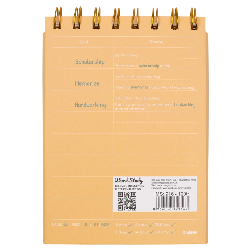 Sổ Học Từ Vựng KLONG Word Study A6 120 trang MS 916