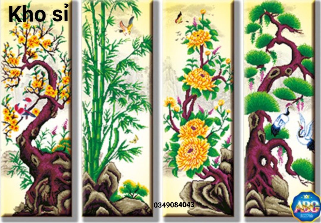 TRANH ĐÍNH ĐÁ TỨ QUÝ TÙNG CÚC TRÚC MAI DF194 (146X100)