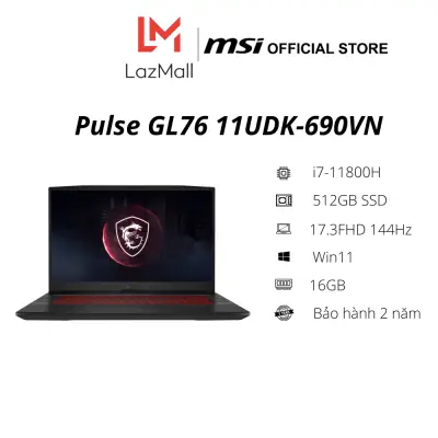 Laptop MSI Gaming Pulse GL76 11UDK 690VN (i7-11800H | 16GB | 512GB | RTX3050 Ti 4GB | 17.3 inch FHD 144Hz | Win 11 | Titanium Gray) - Hàng Chính Hãng - Bảo hành 2 năm