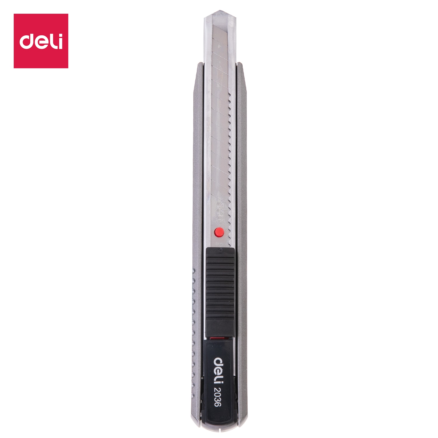 Dao rọc giấy deli, lưỡi 13 mảnh tách rời, màu xám - 1 cái - e2036