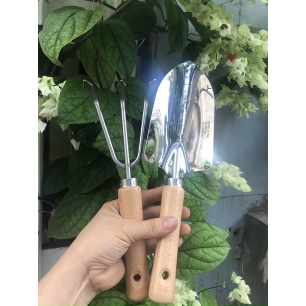 Combo cào, xẻng mini inox không rỉ làm vườn