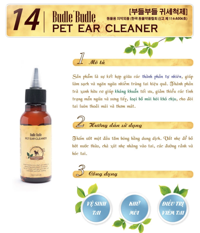 Dung dịch vệ sinh tai Budle Budle cho chó 120ml