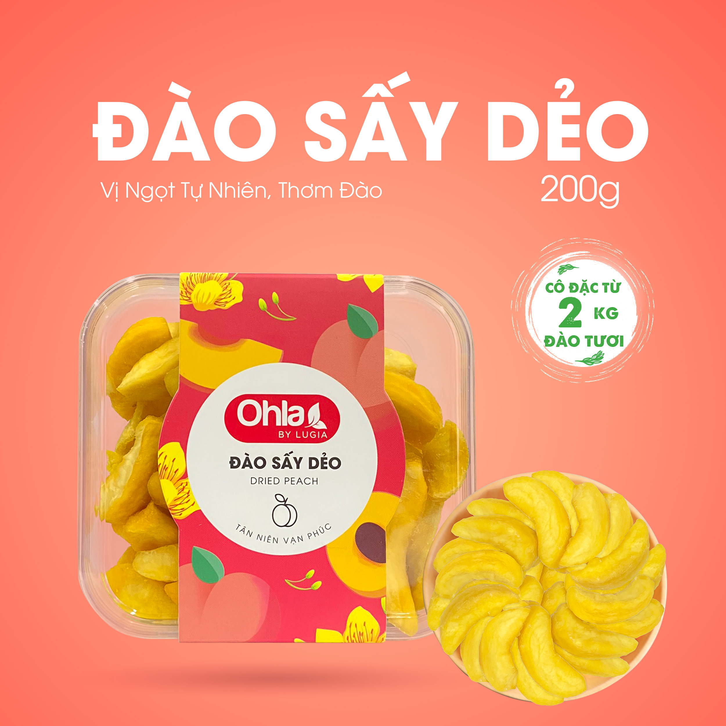 Hộp đào sấy dẻo Ohla 200g
