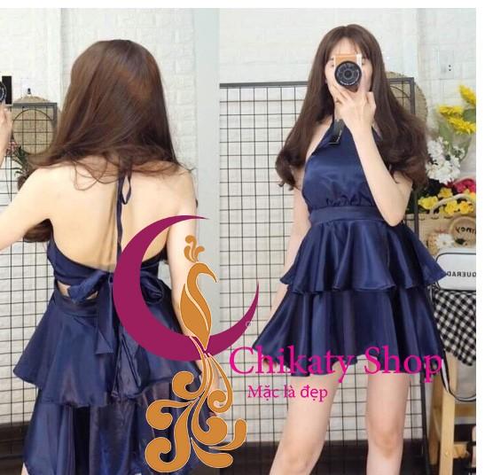 Đầm xòe cổ yếm phi bóng 2 tầng