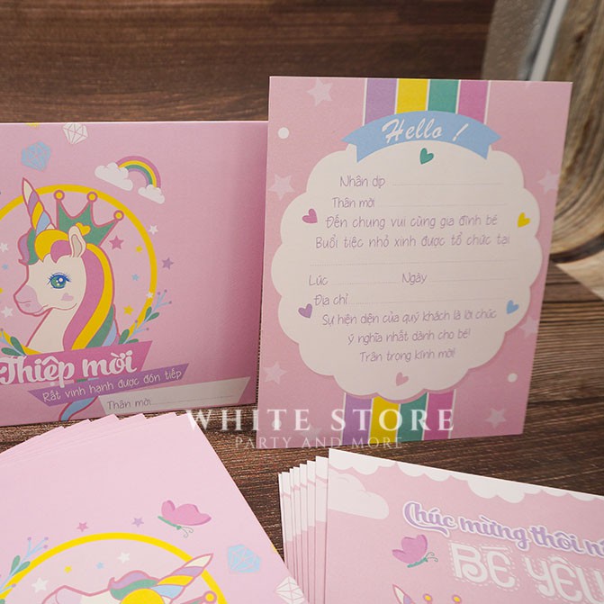 [HCM]Set 10 THIỆP MỜI THÔI NÔI SINH NHẬT UNICORN cho bé