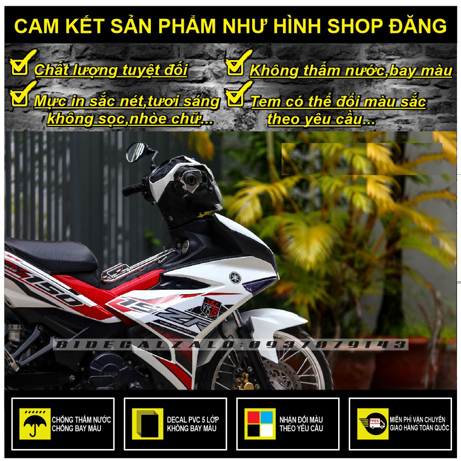Hcm-bidecal- tem rời exciter 150 y15zr phối trắng đỏ