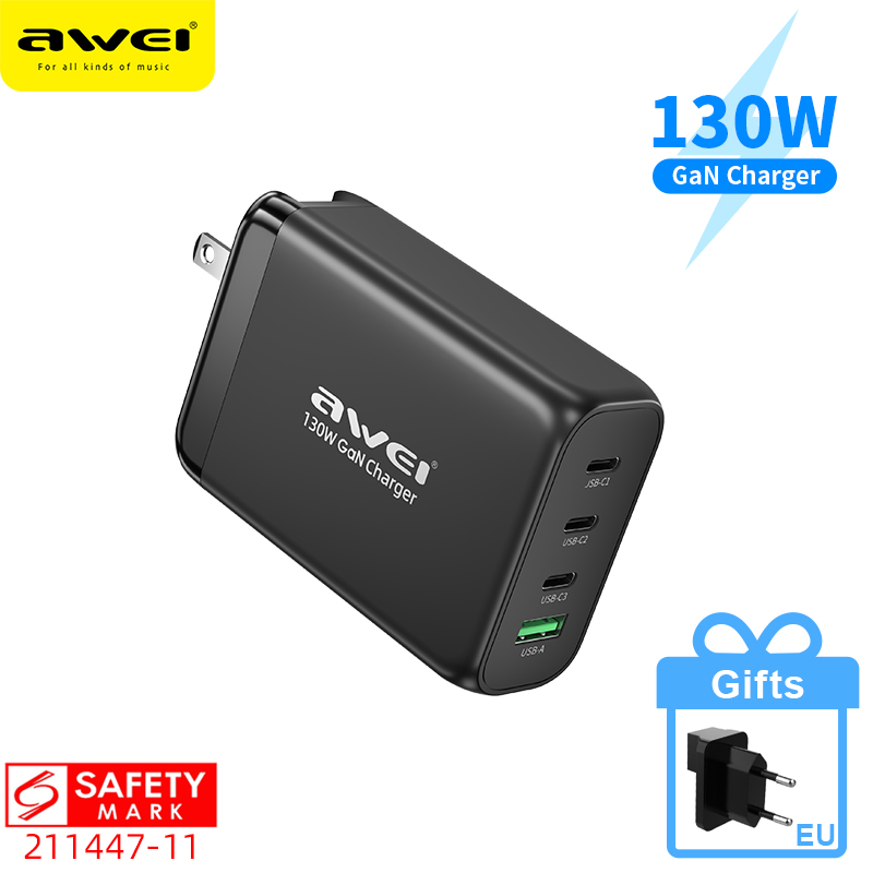 Awei PD-19 130W Gan USB Type C Charger PD QC Quick Charge 4.0 3.0 USB