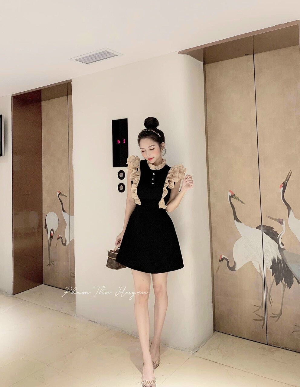 [HCM]Đầm xòe kate màu đen tay ngắn