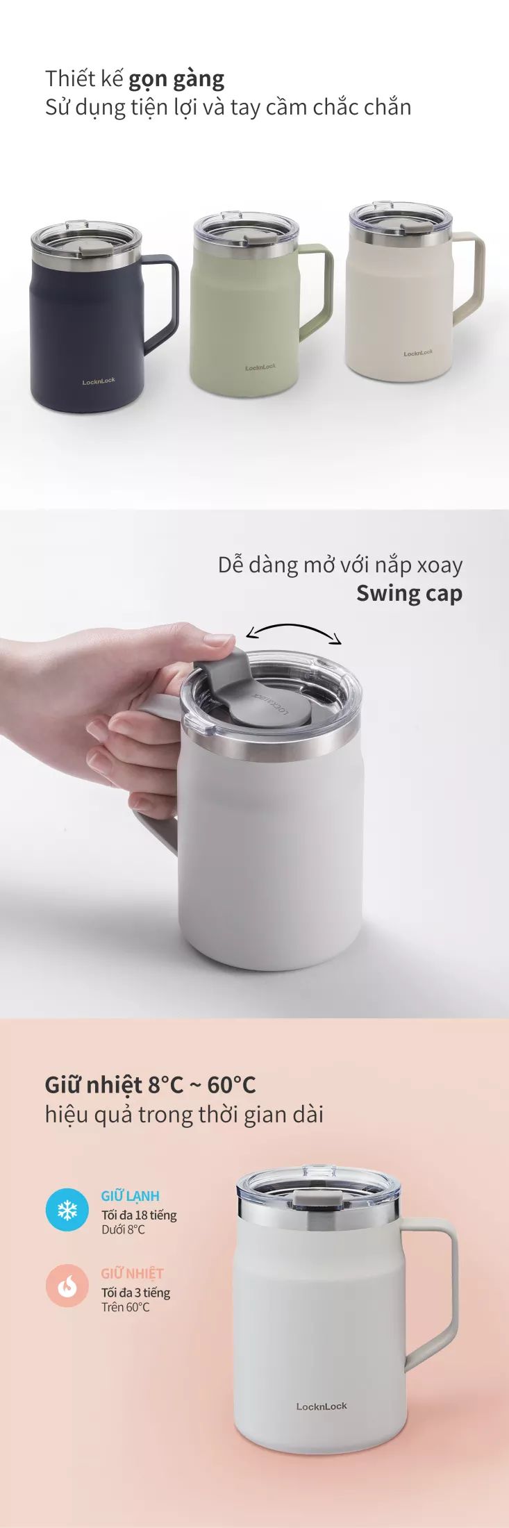 [LOCK&LOCK] Ca giữ nhiệt METRO MUG 475ML - LHC4219